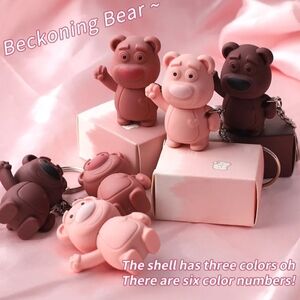Beckoning Bear Keychain Set - Pink & Brown Silicone Bears #5